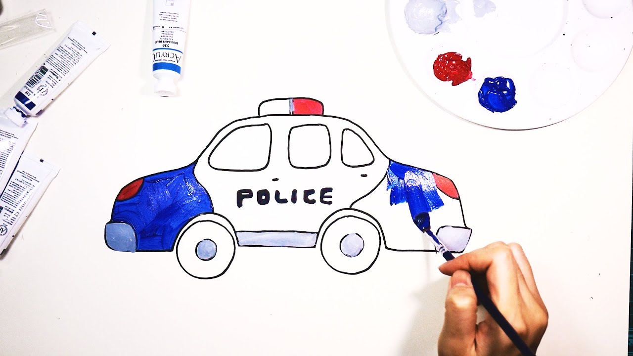 Police car drawing and coloring for kids, how to draw police car in Korea and USA. 경찰차 그리기.색칠하기.