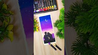 🌜Romantic Love Couple Silhouette 🌌 | Night Sky Oil Pastel Drawing Tutorial