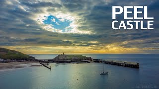 Aerial (drone) and ground view of Peel Castle | Isle of Man