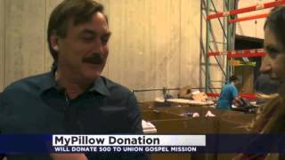 WCCO: Mike Lindell, MyPilow CEO, gives 500 pillows to Union Mission