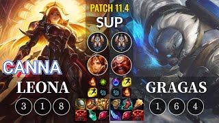 T1 Canna Leona vs Gragas Sup - KR Patch 11.4