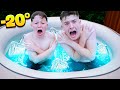 Last To Leave FROZEN HOT TUB Wins!! - CHALLENGE