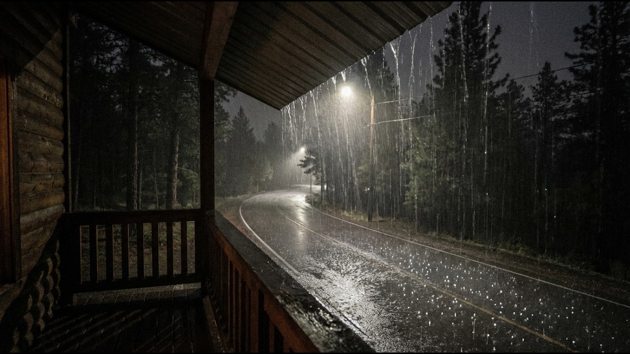 Rain on Tin Roof at Night  | Cozy Porch Rainstorm with Distant Thunder for Deep Sleep & Relaxation