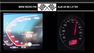 BMW M235i F44 VS. Audi A4 B6 1.9 TDI - Acceleration 0-100km/h