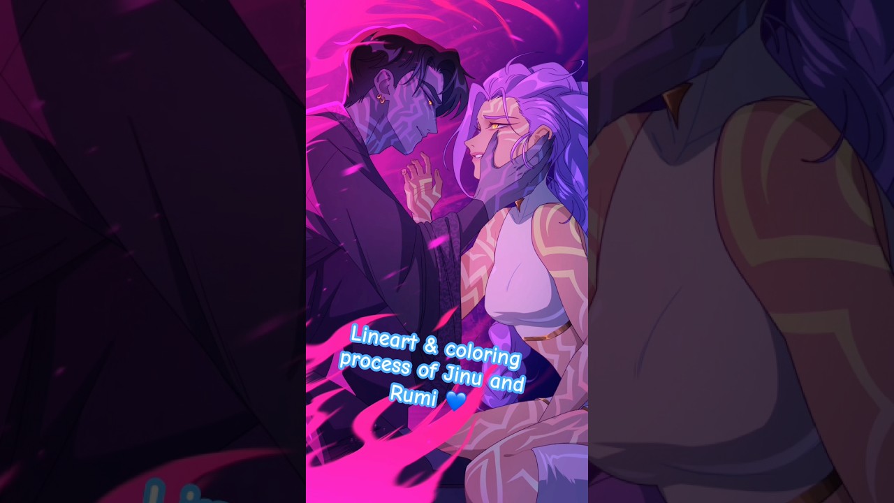 Lineart and coloring Jinu and Rumi! #kpopdemonhunter #kpdh #artprocess #clipstudiopaint