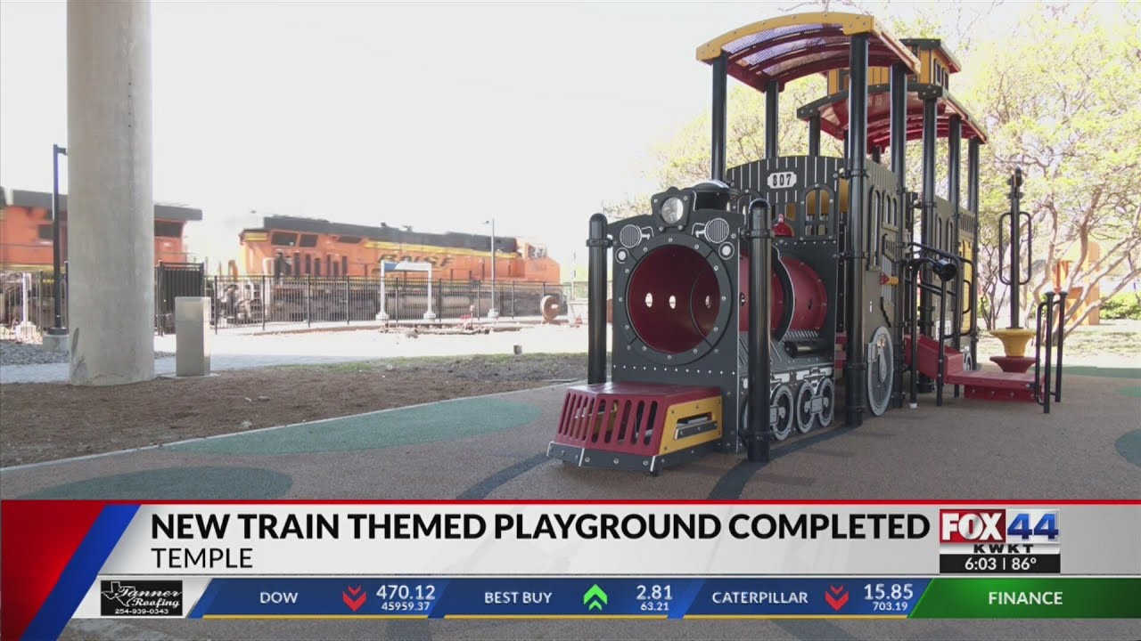 Temple completes new train themed playground - YouTube