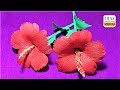 How to make hibiscus paper flower super easy way to make hibiscus flower with crepe paper