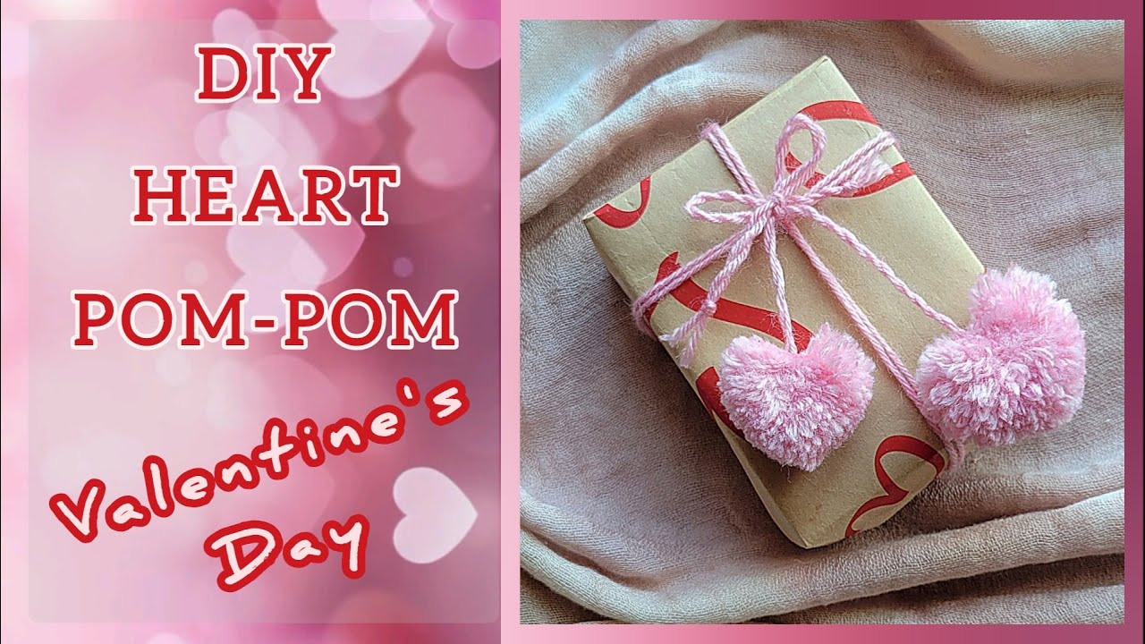 Super Easy Pom Pom Heart Making with Fork/ How to Make Yarn Heart Pom ...