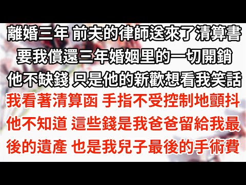 離婚三年，前夫的律師送來了清算書。要我償還三年婚姻里的 ...