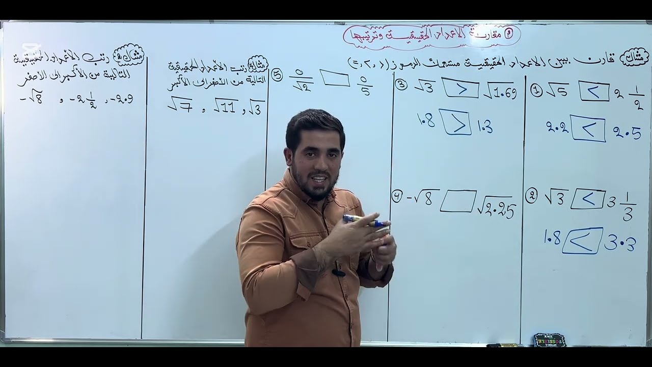 رياضيات الثاني متوسط / الفصل الثاني المحاضرة 3 / مقارنة الأعداد الحقيقية وترتيبها