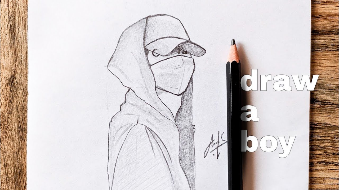 How to draw a boy with a mask and hoodie | easy way to draw a boy ...