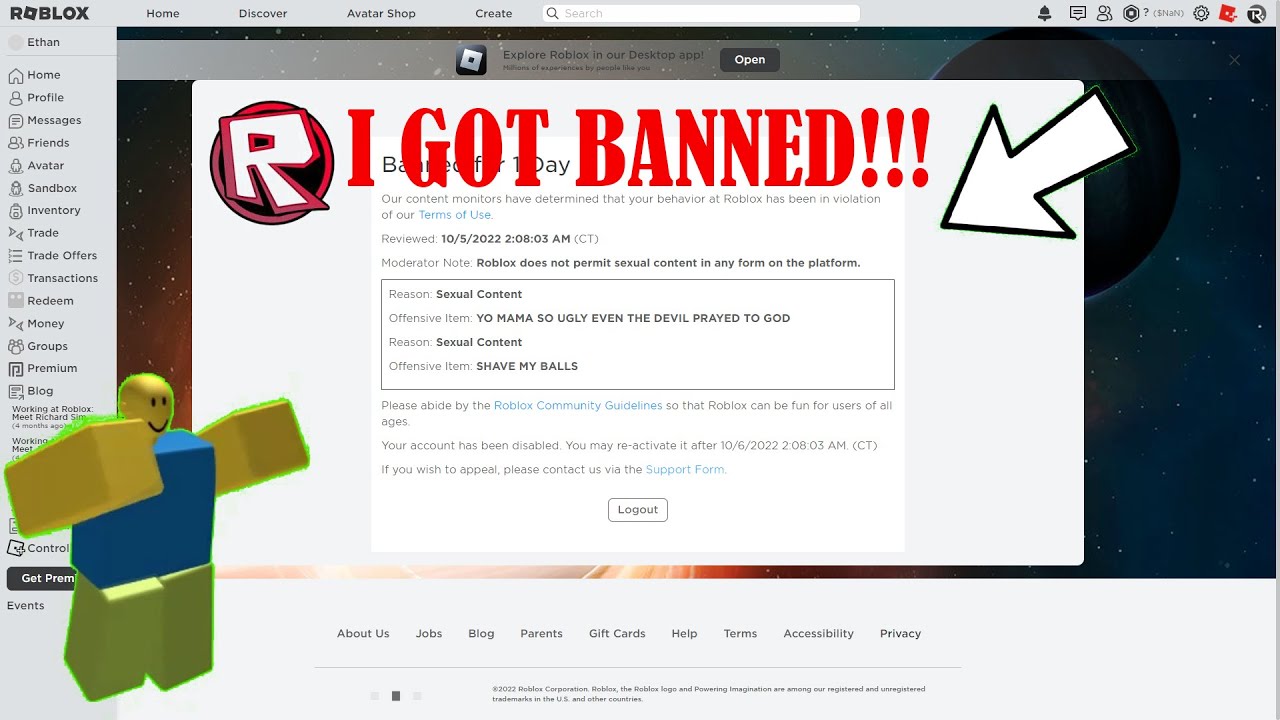 I GOT BANNED FROM ROBLOX!!! - YouTube