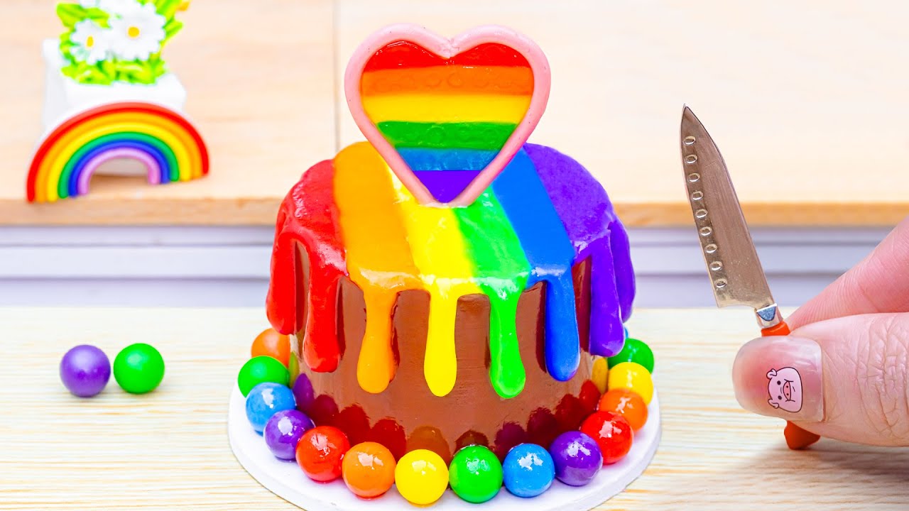 Satisfying Rainbow Cake Recipe with Chocolate Decorating ️ Mini Heart ...