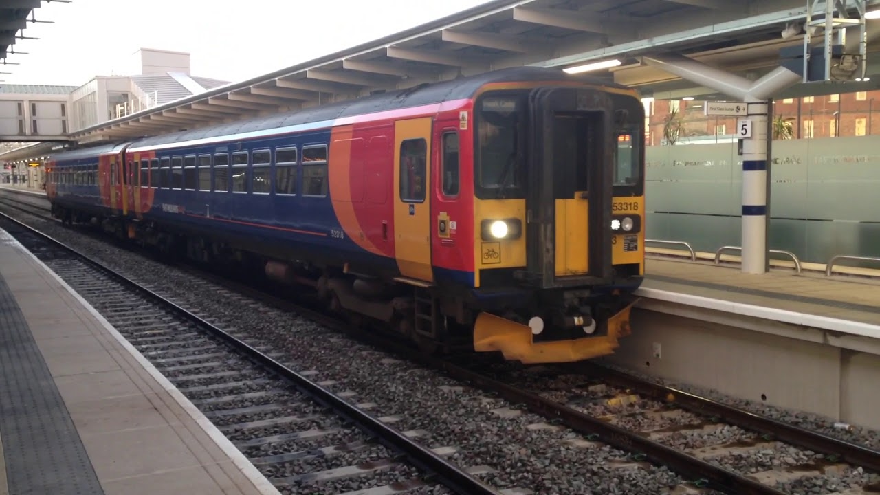 Ex-GWR 153318 pair up with 153302 leaving Derby railway station - YouTube
