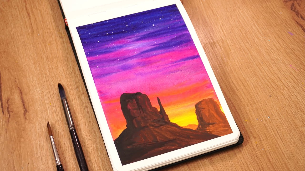 Watercolor Painting For Beginners | Grand Canyon Sunset | Watercolor Painting Techniques