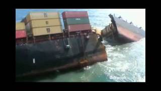 Broken up cargo ship Rena begins to sink off New Zealand coast