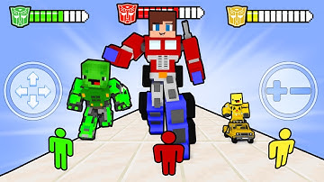 JJ vs Mikey vs Bananakid in Giant Rush Transformers  - Maizen Minecraft Animation