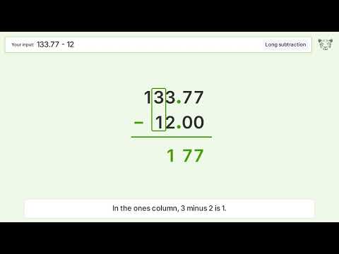 Long Subtraction Problem 133.77-12: Step-by-Step Video Solution