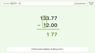 Long Subtraction Problem 133.77-12: Step-by-Step Video Solution
