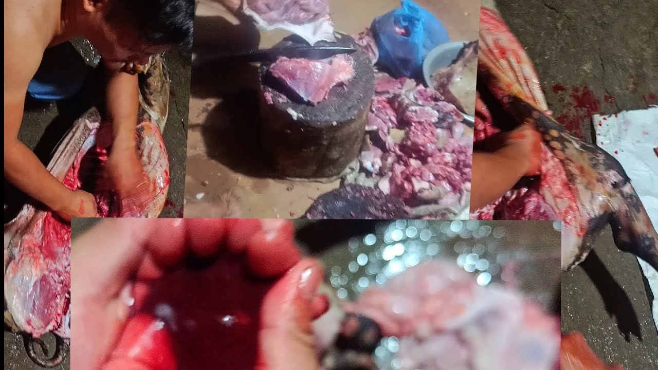 Pork cutting in village 