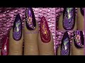 Flame sticker Purple #mirror chrome powder  gel nail art with #Yayoge and #Beautilux