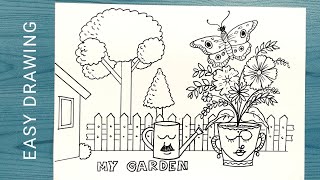 My Garden Easy Drawing| Drawing Idea for Kids