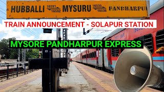 Train Announcement | 16535 Mysore Pandharpur Express | Solapur Station