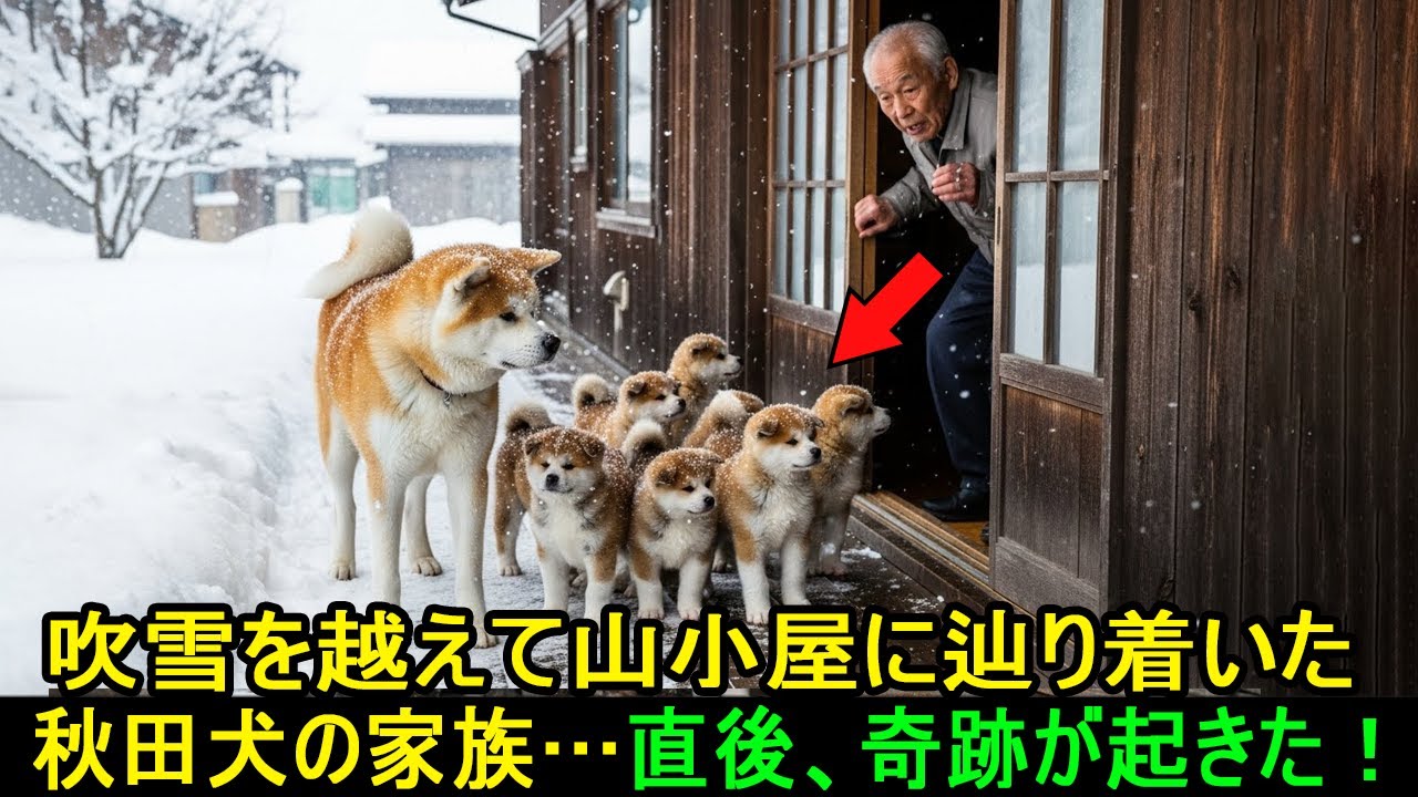 吹雪の中、子犬たちを連れて助けを求めた母秋田犬…直後、山小屋の老人が取った行動に全員が凍りついた!
