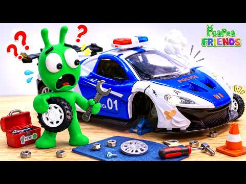 Pea Pea Fixes the Police Car 🚓🔧 Where Is My Wheel?