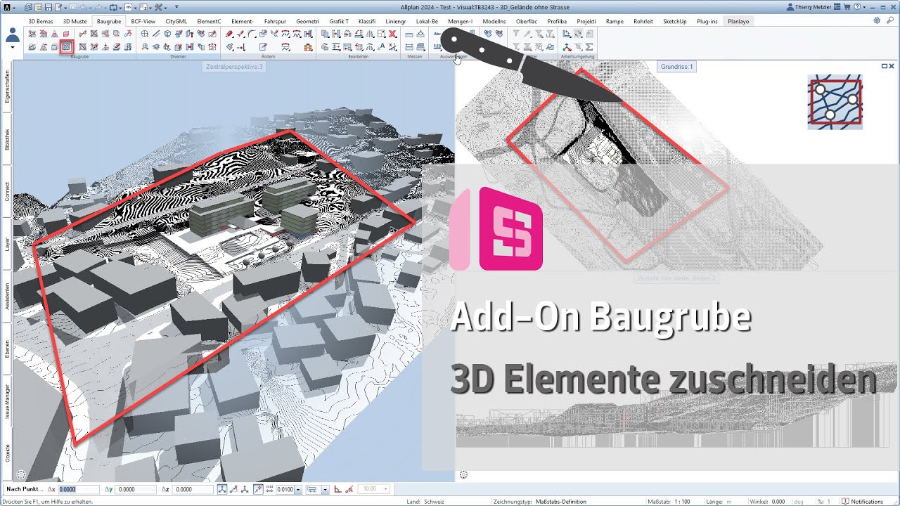 ALLPLAN Add On Baugrube - 3D Elemente zuschneiden - YouTube