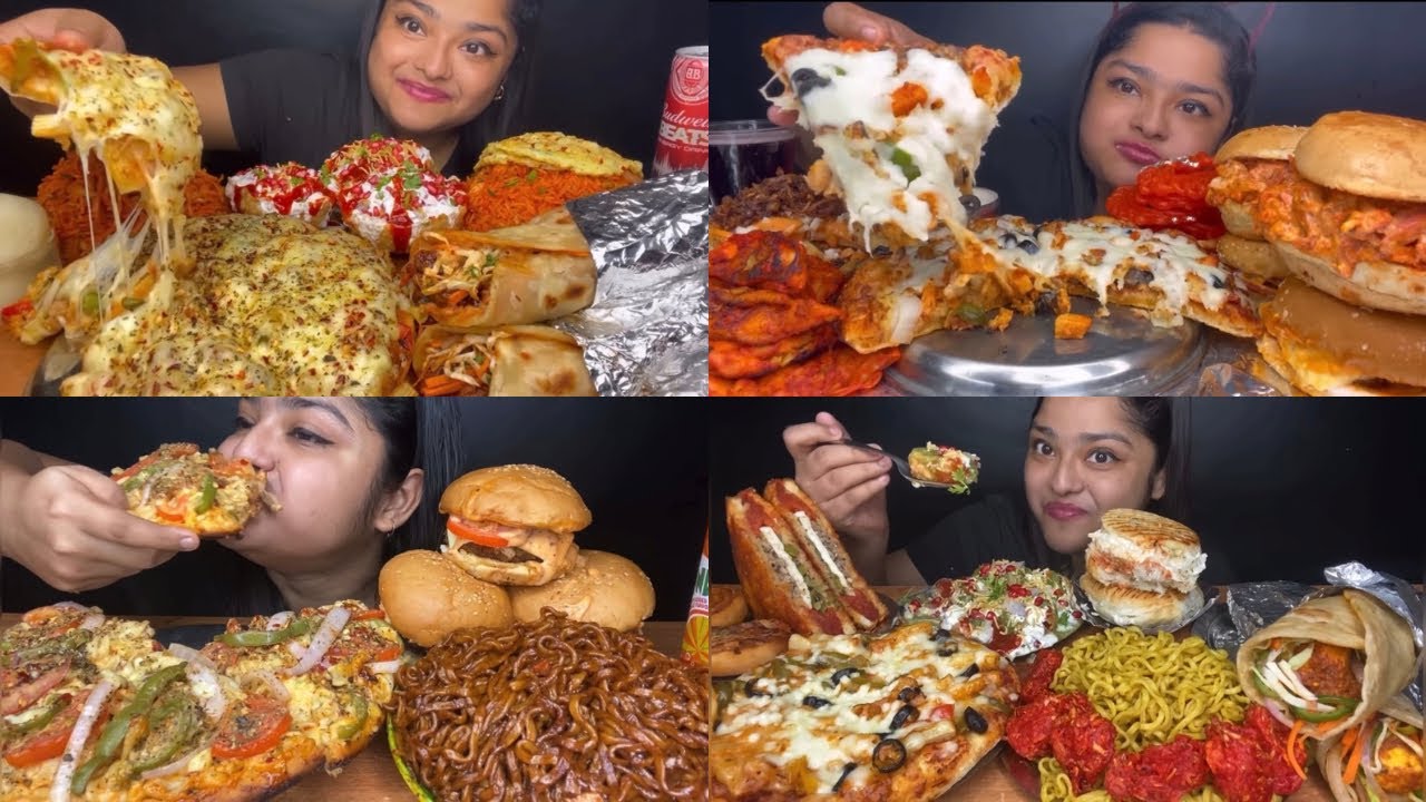 Cheese Overload Pizza, Chicken Burger Mukbang | ft. Maddyeats | Satisfying sounds | Asmr Eating
