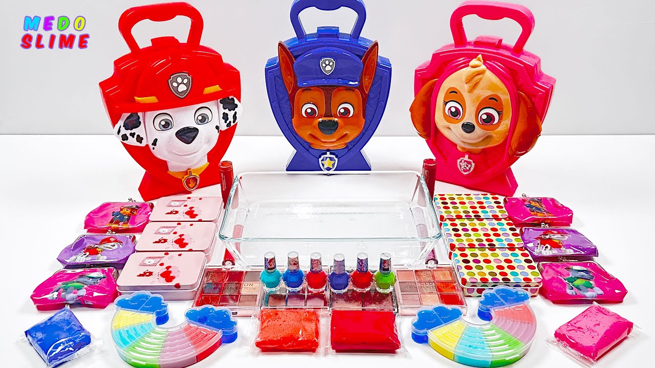 PAW PATROL Themed Slime Mixing!!! Mixing random things, make up and
