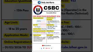 CSBC Bihar Police Recruitment 2026 | New Vacancy 2026 | Daily Job Alerts #shorts