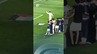 Rayo Vallecano wave the Palestinian flag to celebrate their win