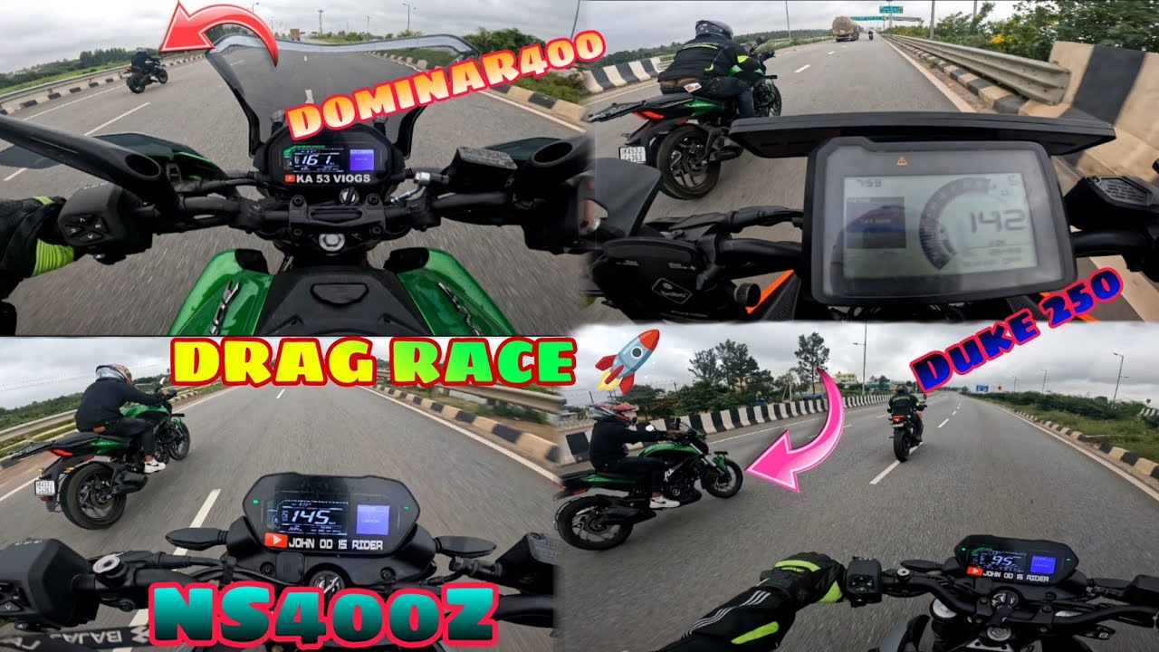 KTM Duke250 Vs Bajaj Pulsar Ns400z vs Dominar400 Drag race 🚀 