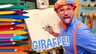 How To Draw A Giraffe | Draw with Blippi | Arts and Crafts For Toddlers