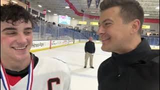 Brother Rice star Peter Rosa talks with Brad Galli after 2022-23 state championship win