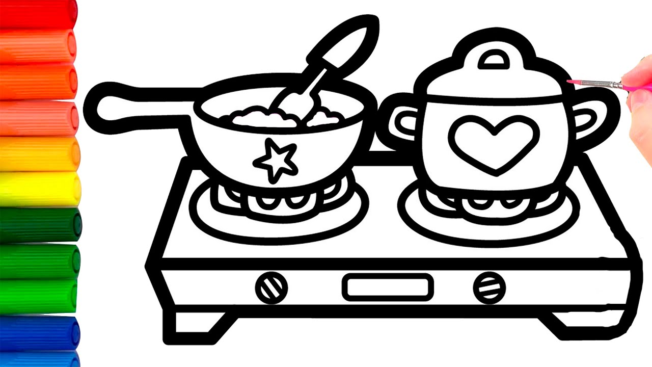 How to draw kitchen items and color for children YouTube