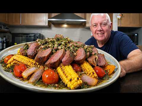 Juicy Pan-Seared Steak with Charred Corn Ribs
