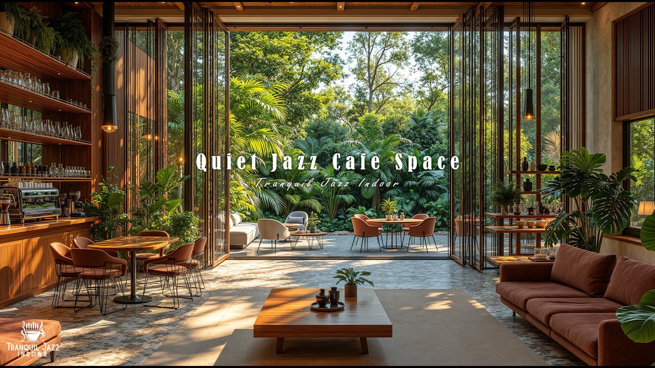 Quiet Jazz in Green Cafe Space | Soothing Indoor Jazz Music for Stress Relief, Focus & Creativity