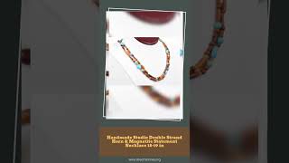 Handmade Studio Double Strand Horn & Magnetite Statement Necklace 18-19 in
