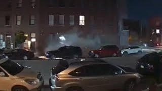 Video shows car slamming into parked cars, building in Philadelphia