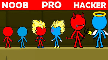 NOOB vs PRO vs HACKER in Red and Blue Stickman : Animation Parkour‏