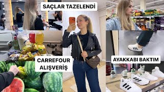 2400 TL’YE İSTEDİĞİM GİBİYDİ👍KERATİN BAKIM SAÇ KESİM VE DİP BOYA👍EŞİMLE CARREFOUR ALIŞVERİŞİ☺️vlog