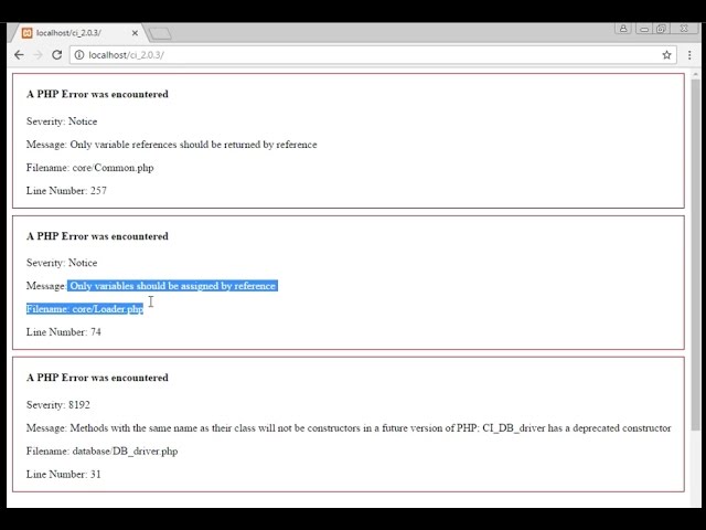 Codeigniter2.0.3 on PHP7: only variable references should be returned by  reference(Common,Loader) - YouTube