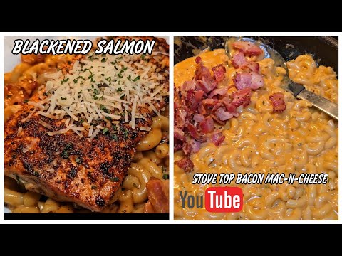 Cajun Salmon Fillet on Creamy Bacon Mac & Cheese | Soul Food Pasta