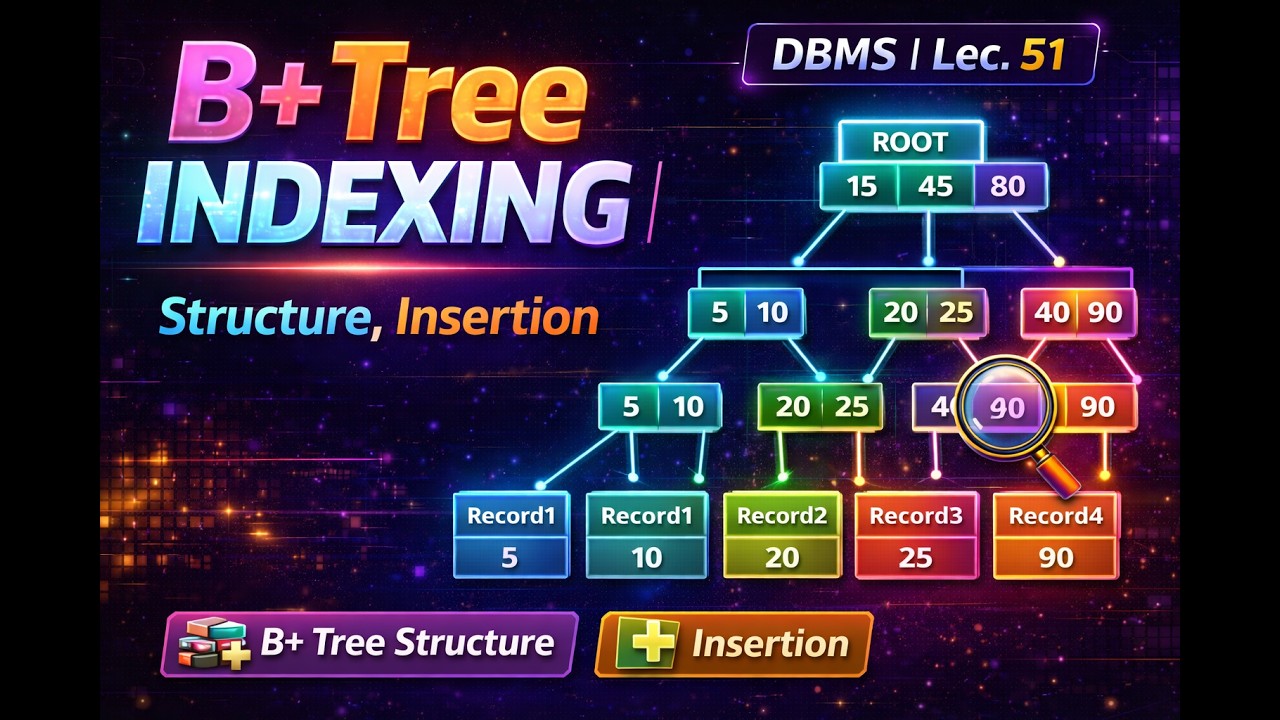 B+ Tree Indexing | Structure, Insertion, Searching | DBMS | Lec. 51 ...