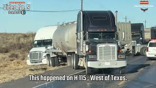 Daily struggles of truckers on the road, Pile up, truck sliding on ice, truck drivers helping