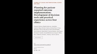 Planning for patient-reported outcome implementation: Development of decision tools a... | RTCL.TV