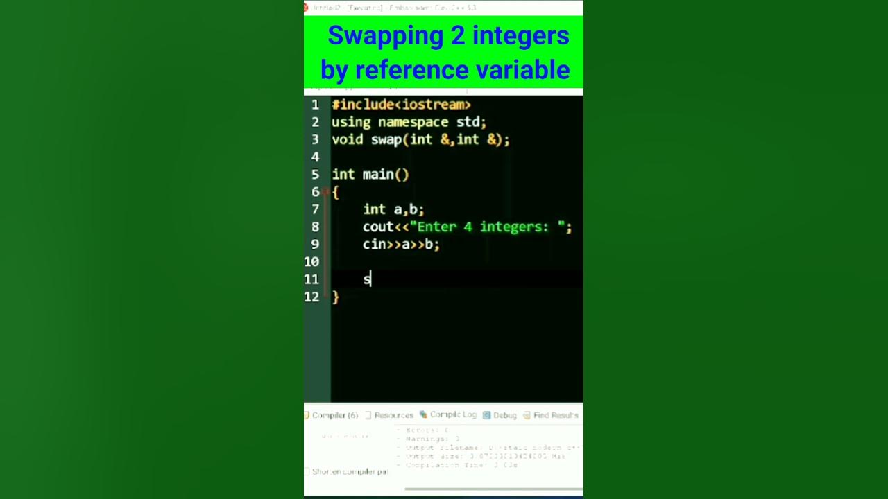 Swapping of 2 integers in C++ using reference variable😊 | function # ...